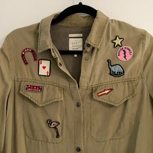 ZARA TRF outerwear olive trench shirt dress with patches